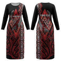 Aotearoa Iwi Ngapuhi Personalised Couples Matching Long Sleeve Bodycon Dress and Hawaiian Shirt NZ Maori Humpback Whale Taniko Motifs