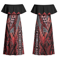 Aotearoa Iwi Ngapuhi Personalised Couples Matching Off Shoulder Maxi Dress and Hawaiian Shirt NZ Maori Humpback Whale Taniko Motifs