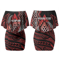 Aotearoa Iwi Ngapuhi Personalised Couples Matching Off Shoulder Short Dress and Hawaiian Shirt NZ Maori Humpback Whale Taniko Motifs