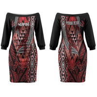Aotearoa Iwi Ngapuhi Personalised Couples Matching Off The Shoulder Long Sleeve Dress and Long Sleeve Button Shirt NZ Maori Humpback Whale Taniko Motifs