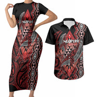 Aotearoa Iwi Ngapuhi Personalised Couples Matching Short Sleeve Bodycon Dress and Hawaiian Shirt NZ Maori Humpback Whale Taniko Motifs