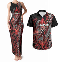 Aotearoa Iwi Ngapuhi Personalised Couples Matching Tank Maxi Dress and Hawaiian Shirt NZ Maori Humpback Whale Taniko Motifs