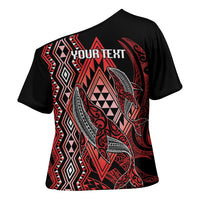 Aotearoa Iwi Ngapuhi Personalised Cross Shoulder Shirt NZ Maori Humpback Whale Taniko Motifs