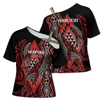 Aotearoa Iwi Ngapuhi Personalised Cross Shoulder Shirt NZ Maori Humpback Whale Taniko Motifs