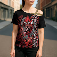 Aotearoa Iwi Ngapuhi Personalised Cross Shoulder Shirt NZ Maori Humpback Whale Taniko Motifs