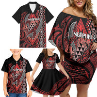 Aotearoa Iwi Ngapuhi Personalised Family Matching Off Shoulder Short Dress and Hawaiian Shirt NZ Maori Humpback Whale Taniko Motifs