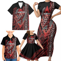 Aotearoa Iwi Ngapuhi Personalised Family Matching Short Sleeve Bodycon Dress and Hawaiian Shirt NZ Maori Humpback Whale Taniko Motifs