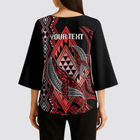Aotearoa Iwi Ngapuhi Personalised Kimono Sleeve Blouse NZ Maori Humpback Whale Taniko Motifs