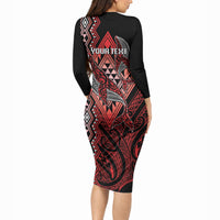 Aotearoa Iwi Ngapuhi Personalised Long Sleeve Bodycon Dress NZ Maori Humpback Whale Taniko Motifs