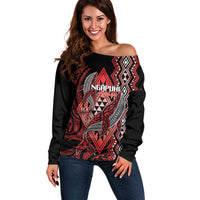 Aotearoa Iwi Ngapuhi Personalised Off Shoulder Sweater NZ Maori Humpback Whale Taniko Motifs