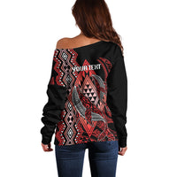 Aotearoa Iwi Ngapuhi Personalised Off Shoulder Sweater NZ Maori Humpback Whale Taniko Motifs