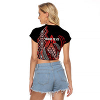 Aotearoa Iwi Ngapuhi Personalised Raglan Cropped T Shirt NZ Maori Humpback Whale Taniko Motifs
