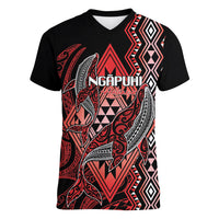 Aotearoa Iwi Ngapuhi Personalised Women V-Neck T-Shirt NZ Maori Humpback Whale Taniko Motifs