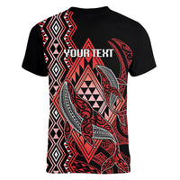 Aotearoa Iwi Ngapuhi Personalised Women V-Neck T-Shirt NZ Maori Humpback Whale Taniko Motifs