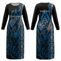 Aotearoa Iwi Ngati Porou Personalised Couples Matching Long Sleeve Bodycon Dress and Hawaiian Shirt NZ Maori Humpback Whale Taniko Motifs