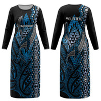 Aotearoa Iwi Ngati Porou Personalised Couples Matching Long Sleeve Bodycon Dress and Long Sleeve Button Shirt NZ Maori Humpback Whale Taniko Motifs