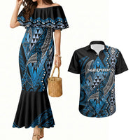 Aotearoa Iwi Ngati Porou Personalised Couples Matching Mermaid Dress and Hawaiian Shirt NZ Maori Humpback Whale Taniko Motifs