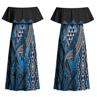 Aotearoa Iwi Ngati Porou Personalised Couples Matching Off Shoulder Maxi Dress and Hawaiian Shirt NZ Maori Humpback Whale Taniko Motifs