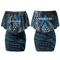Aotearoa Iwi Ngati Porou Personalised Couples Matching Off Shoulder Short Dress and Hawaiian Shirt NZ Maori Humpback Whale Taniko Motifs