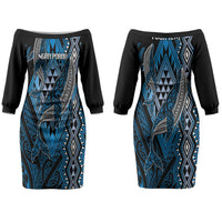 Aotearoa Iwi Ngati Porou Personalised Couples Matching Off The Shoulder Long Sleeve Dress and Hawaiian Shirt NZ Maori Humpback Whale Taniko Motifs