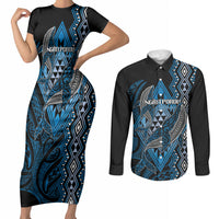 Aotearoa Iwi Ngati Porou Personalised Couples Matching Short Sleeve Bodycon Dress and Long Sleeve Button Shirt NZ Maori Humpback Whale Taniko Motifs