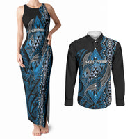 Aotearoa Iwi Ngati Porou Personalised Couples Matching Tank Maxi Dress and Long Sleeve Button Shirt NZ Maori Humpback Whale Taniko Motifs