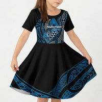 Aotearoa Iwi Ngati Porou Personalised Kid Short Sleeve Dress NZ Maori Humpback Whale Taniko Motifs