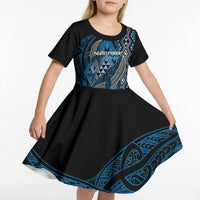 Aotearoa Iwi Ngati Porou Personalised Kid Short Sleeve Dress NZ Maori Humpback Whale Taniko Motifs