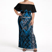 Aotearoa Iwi Ngati Porou Personalised Off Shoulder Maxi Dress NZ Maori Humpback Whale Taniko Motifs