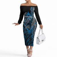 Aotearoa Iwi Ngati Porou Personalised Off The Shoulder Long Sleeve Dress NZ Maori Humpback Whale Taniko Motifs