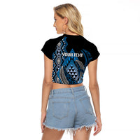 Aotearoa Iwi Ngati Porou Personalised Raglan Cropped T Shirt NZ Maori Humpback Whale Taniko Motifs