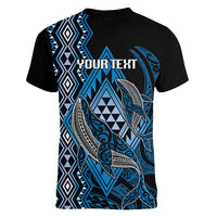 Aotearoa Iwi Ngati Porou Personalised Women V-Neck T-Shirt NZ Maori Humpback Whale Taniko Motifs