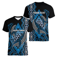 Aotearoa Iwi Ngati Porou Personalised Women V-Neck T-Shirt NZ Maori Humpback Whale Taniko Motifs