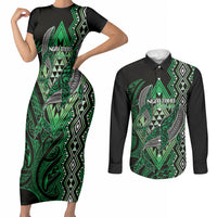 Aotearoa Iwi Ngai Tahu Personalised Couples Matching Short Sleeve Bodycon Dress and Long Sleeve Button Shirt NZ Maori Humpback Whale Taniko Motifs