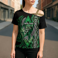 Aotearoa Iwi Ngai Tahu Personalised Cross Shoulder Shirt NZ Maori Humpback Whale Taniko Motifs
