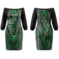 Aotearoa Iwi Ngai Tahu Personalised Family Matching Off The Shoulder Long Sleeve Dress and Hawaiian Shirt NZ Maori Humpback Whale Taniko Motifs