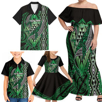 Aotearoa Iwi Ngai Tahu Personalised Family Matching Off Shoulder Maxi Dress and Hawaiian Shirt NZ Maori Humpback Whale Taniko Motifs