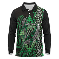 Aotearoa Iwi Ngai Tahu Personalised Long Sleeve Polo Shirt NZ Maori Humpback Whale Taniko Motifs