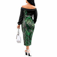 Aotearoa Iwi Ngai Tahu Personalised Off The Shoulder Long Sleeve Dress NZ Maori Humpback Whale Taniko Motifs