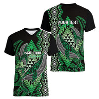 Aotearoa Iwi Ngai Tahu Personalised Women V-Neck T-Shirt NZ Maori Humpback Whale Taniko Motifs
