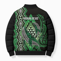 Aotearoa Iwi Ngati Pikiao Personalised Bomber Puffer Jacket NZ Maori Humpback Whale Taniko Motifs