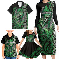 Aotearoa Iwi Ngati Pikiao Personalised Family Matching Long Sleeve Bodycon Dress and Hawaiian Shirt NZ Maori Humpback Whale Taniko Motifs