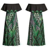 Aotearoa Iwi Ngati Pikiao Personalised Family Matching Off Shoulder Maxi Dress and Hawaiian Shirt NZ Maori Humpback Whale Taniko Motifs