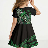 Aotearoa Iwi Ngati Pikiao Personalised Kid Short Sleeve Dress NZ Maori Humpback Whale Taniko Motifs