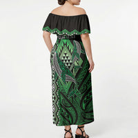 Aotearoa Iwi Ngati Pikiao Personalised Off Shoulder Maxi Dress NZ Maori Humpback Whale Taniko Motifs