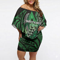 Aotearoa Iwi Ngati Pikiao Personalised Off Shoulder Short Dress NZ Maori Humpback Whale Taniko Motifs