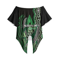 Aotearoa Iwi Ngati Pikiao Personalised Off Shoulder Wrap Waist Top NZ Maori Humpback Whale Taniko Motifs