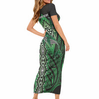 Aotearoa Iwi Ngati Pikiao Personalised Short Sleeve Bodycon Dress NZ Maori Humpback Whale Taniko Motifs