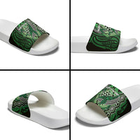 Aotearoa Iwi Ngati Pikiao Slide Sandals NZ Maori Humpback Whale Taniko Motifs