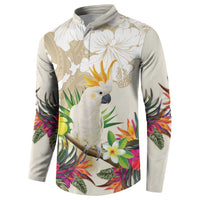 New Zealand Cacatua Galerita Button Sweatshirt Aotearoa Cockatoo Tropical Flowers